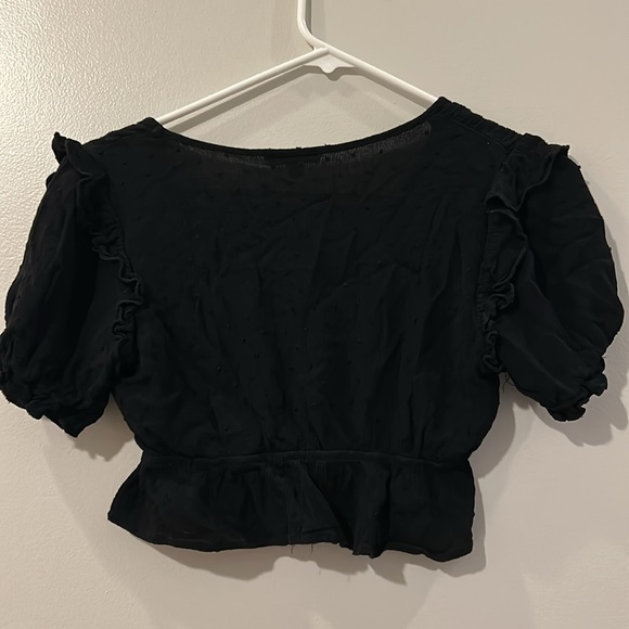 Paper Moon Black Ruffled Crop Top Off Shoulder Rayon Blouse Women's Size Small - Picture 3 of 7